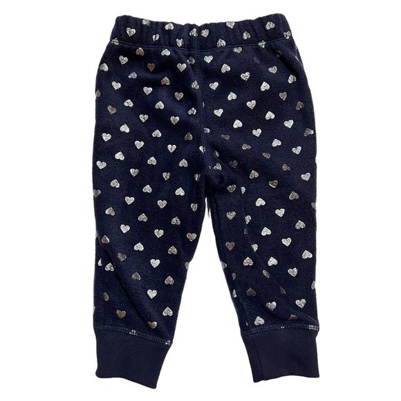 NWT GAP Baby Girl Fleece Pants Sz 12-18M Blue Hearts Pull-On Elastic Waist - Picture 2 of 4